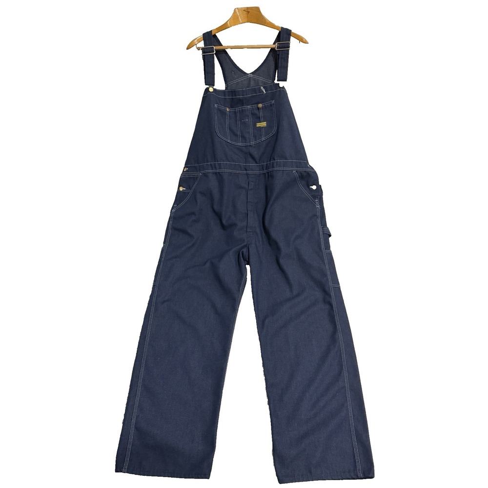 Vintage 80s Men's Toughskins Blue Denim Dark Wash Workwear Bibs Overalls 34x32